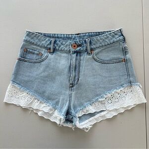 Bullhead // NWOT High Rise Denim Shorts with Eyelet Lace Trim